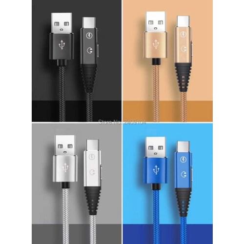 1000pcs 2 in 1 Type-c aluminum alloy nylon braided usb charger cable for charging and music For Xiaomi Huawei mobile phone