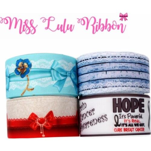16mm-75mm Jeans Lace Hope Bowknots Printed Grosgrain/Elastic Ribbon DIY Hair Bowknots Gift Bow Pack Decor 50yards/roll