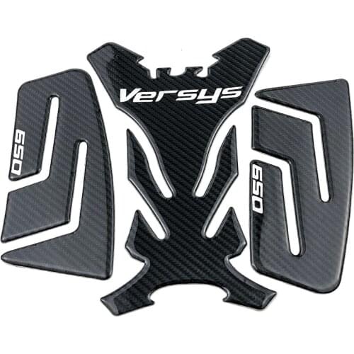 3D Carbon Fiber Fuel Tank Cover Protector Sticker Pad Gas Cap Set Anti Slip Traction Black Decal For Kawasaki Versys 650