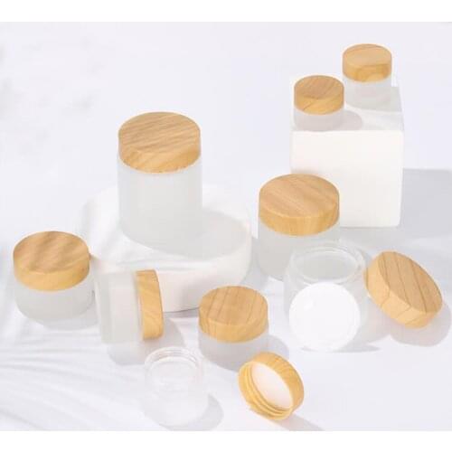 5/15/20/30/50g Matte Glass Empty Jar With Bamboo Cover Cosmetic Case Lip Balm Container Portable Pill Box Refillable Bottles