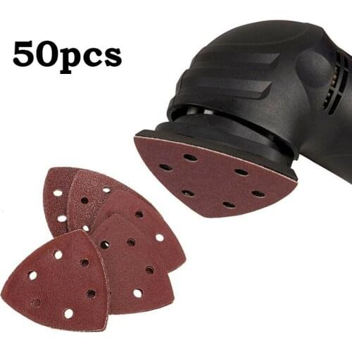 50pcs 40/60/80/120/240 Grit Triangle 6Holes Back Velvet Sandpaper Sanding Discs Abrasive Tools For Polishing Grinding Tools