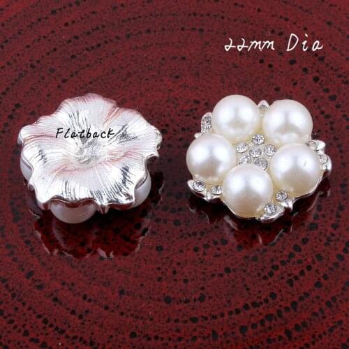 50 pcs/ lot , 22mm pearl Rhinestone Rhinestone Flatback Button for chiffon flower hair accessories DIY Clothing Applique