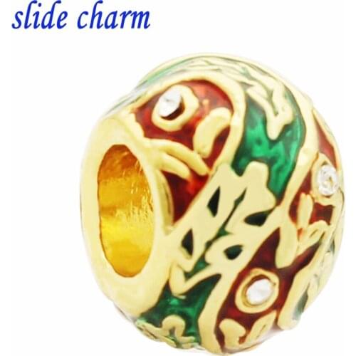 Free shipping Childrens birthday gift fashion color pattern antique gilt enamel egg charm beads fit Pandora charm bracelets