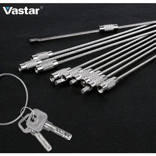 Vastar 10Pcs 10cm 20cm Keychain Tag Rope Stainless Steel Wire Cable Loop Screw Lock Gadget Ring Key Keyring Circle Hanging Tool