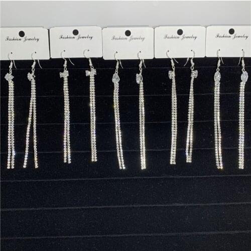 Zircon Rhinestone Crystal Long Tassel Earrings for Women Bridal Bow Drop Dangling Earrings Brincos Wedding Jewelry