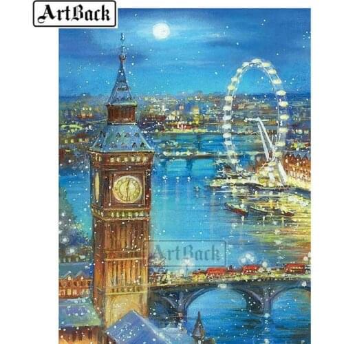 Full square drill 5d diamond painting bell tower Ferris wheel landscape icon diy 3d diamond embroidery mosaic rhinestone crafts