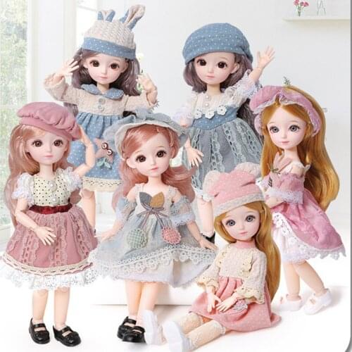 Doll 31cm 1/6 Makeup Dress Up Cute Brown Blue Eyeball Dolls with Fashion Dress for Girls Toy Kindergarten Gift Box Decoration