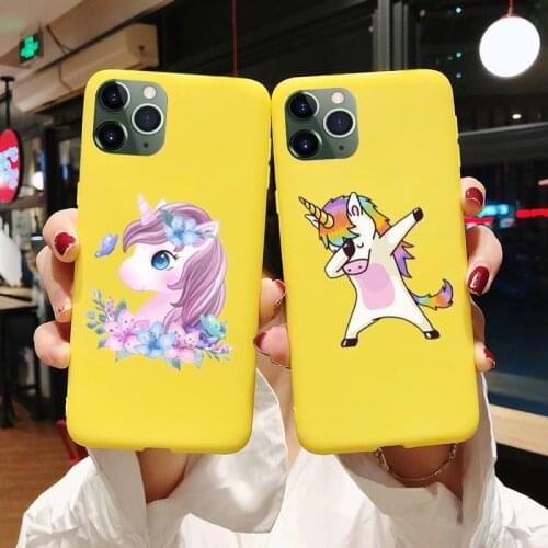 Cute Cartoon Rainbow Unicorn Horse Phone Case For Iphone 6 6s 7 8 Plus XR X XS XSmax 11 12 Pro Mini Max Candy Yellow Cover