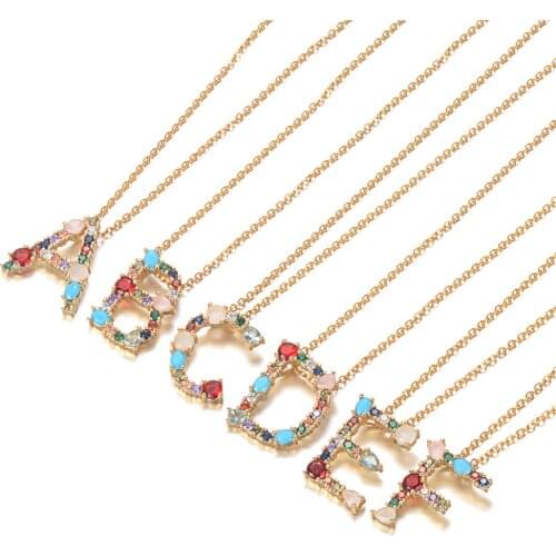 Multicolor Fashion Micro Pave Zircon Alphabet Necklaces DIY Initials From A-Z Letter Pendant Necklace Women Jewelry 45cm