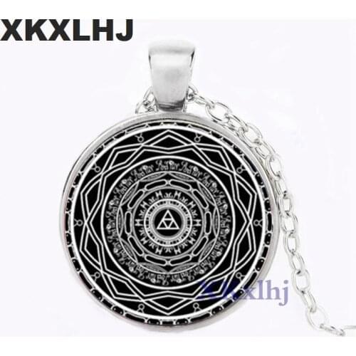 XKXLHJ Fashion Black Minimalist Buddhist Sri Yantra Unisex Necklace Sacred Geometry Crystal Cabochon Pendant Sri Yantra Jewelry