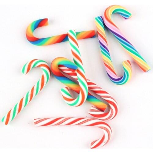 10pcs 20*50*5mm Soft ceramics polymer clay Candy cane charms ornament decoration Jewelry making Handicraft Material boutique