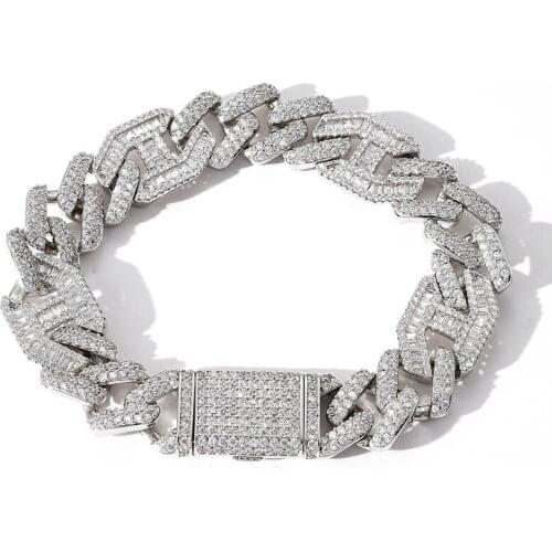 Hip Hop Claw Set 5A+ Cubic Zirconia Bling Iced Out 1:3 Cuban Curb Link Chain Bracelets for Men Rapper Jewelry