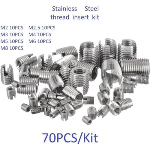 70pcs M2 M2.5 M3 M4 M5 M6 M8 stainless steel self tapping thread insert kit Helical Insert Self Tapping Slotted Screw