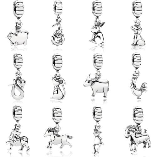 PDB DZ 1 925 Sterling Silver Jewelry 12 Zodiac Pendant (Multiple Style Selection) Fashion Animal Pendant Fit Women Bracelet