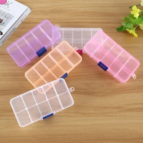 10 Grids Adjustable Transparent Plastic Storage Box for Small Tool Beads Pill Box Jewelry Earring Display Organizer Nail Art Tip