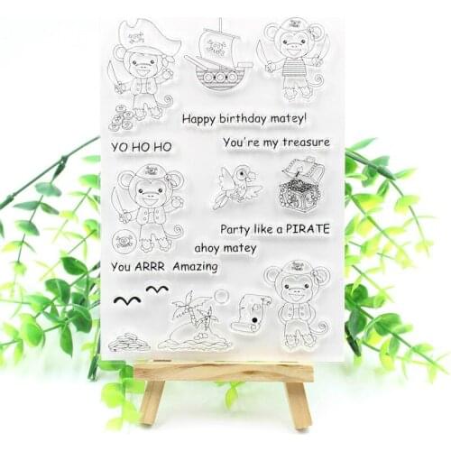 Pirate Monkey Transparent Clear Silicone Stamps for DIY Scrapbooking/Card Making/Kids Christmas Fun Decoration Supplies