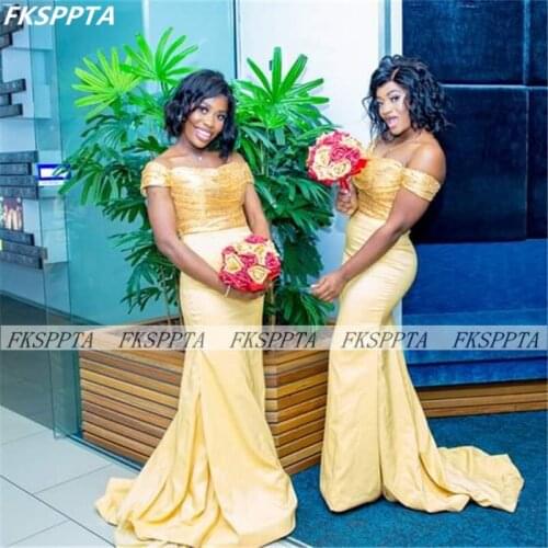 Off The Shoulder Mermaid Light Pink Bridesmaid Dresses 2021 Wholesale Sequin Satin Black Women Wedding Party Gowns For Maids