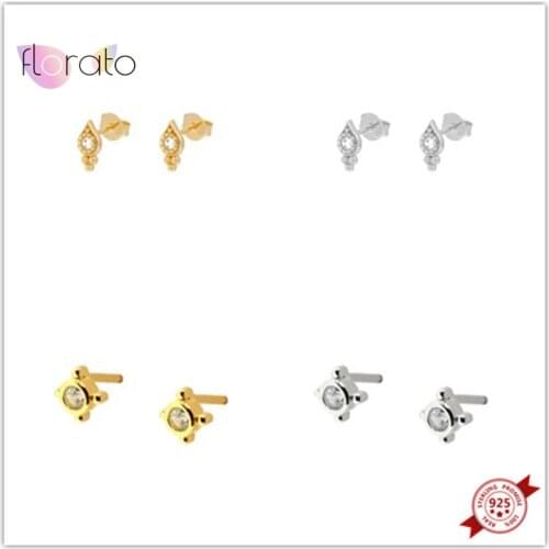 925 Sterling Silver Geometric Earrings for Women Tiny Round Crystal Earrings Korean Simple Statement Earrings Fashion Jewelry