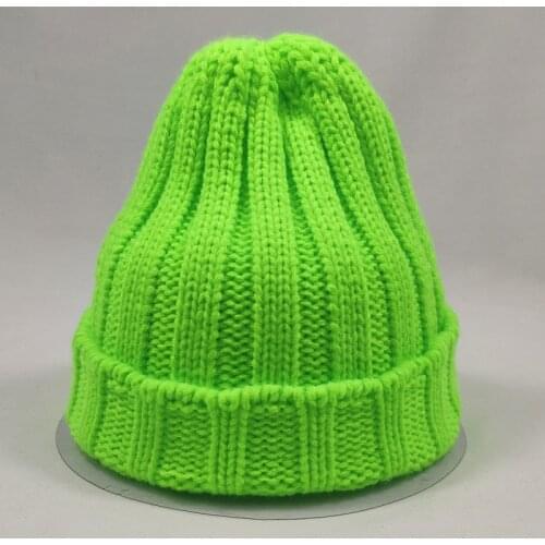 Fashion Women Beanie Winter Hats Plain Knitted SHORT Cap for Men Bright Colored Neon Orange Neon Green