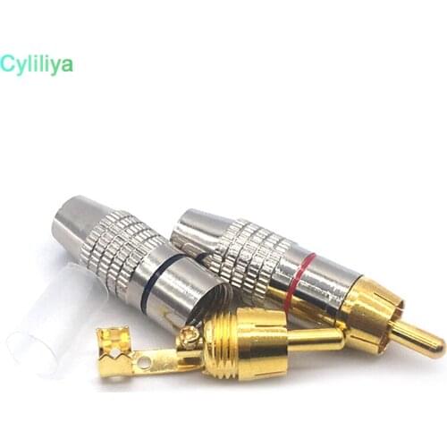 RCA Plug Audio Video Locking Cable Connector Gold Plated 20pcs/lot