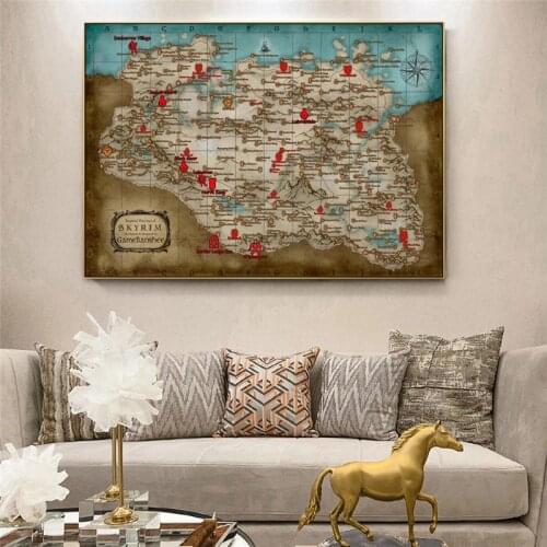 Skyrim Map Elder Scrolls Game Posters And Prints Home Decor Wall Art Decorative Picture On Canvas Painting For Living Room