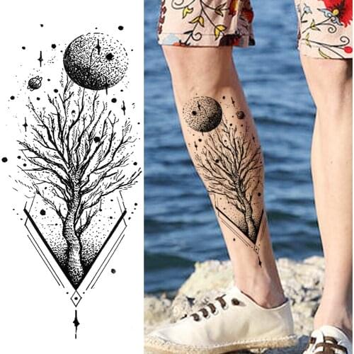 Large Black Tree Temporary Tattoos Stickers For Men Boys Waterproof Fake Tattoos For Women Arm Universe Planet Adult Tatoos