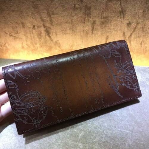 TERSE_Factory to customer service leather handmade mens long wallet vintage engraving 5 colors in stock genuine leather purse