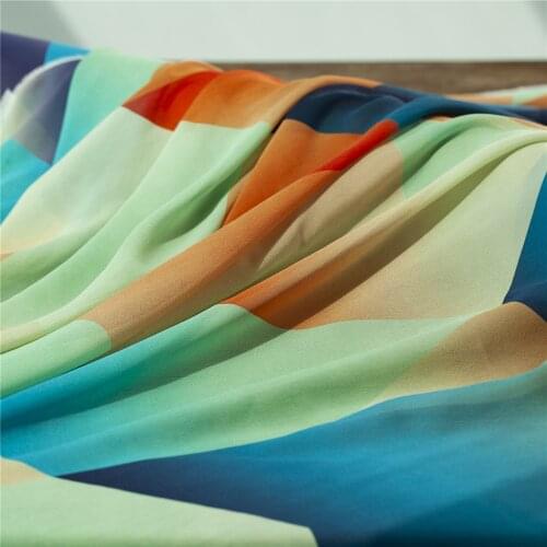 Abstract style green&blue geometric pattern pure silk Georgette fabric,sheer,sewing for dress,skirt,scarf,craft by the yard