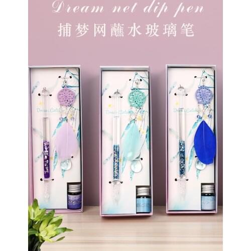 Creative Dream Catcher Pendant Glass Dip Pen Set Gift Box Colorful Star Sand Crystal Pen