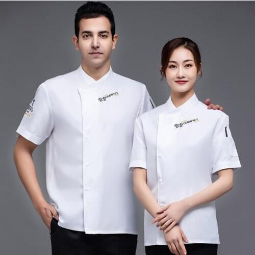 Master Chef Uniform Shirt Men and Women Food Service Restaurant Kitchen Jacket Canteen Hotel Short Sleeve Cook Coat Workwear