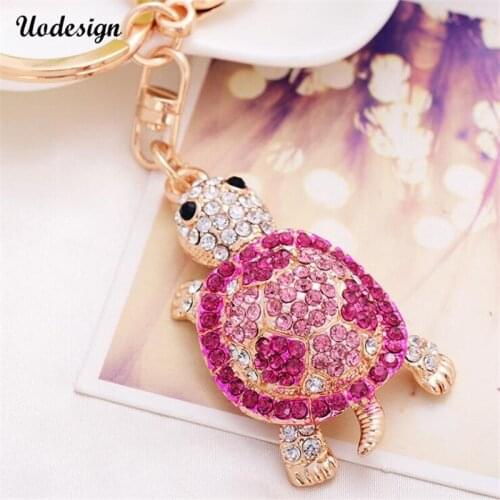 Uodesign Novelty Crystal tortoise Key chain Rhinestone Key chain Animal Metal Keyring For Women Bag Pendant Jewelry