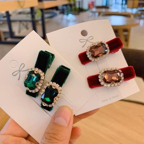 2PCS/SET Color Square Rhinestone Hair Pins Wild Personality Street Shot Hair Clips For Women Europe And America Simple Popular H