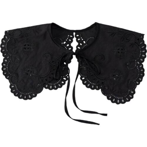 Women Organza Embroidery False Collar Wrap Hollow Out Lace Black Shawl Necklace
