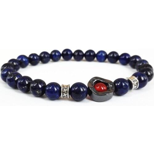 10pcs Hot Sale New 8mm Gem Lapis Lazuli Stone Beads Bracelet, Hematite Flower Bracelets Jewelry,Stone Bracelet