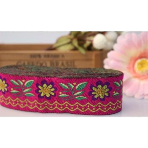 10yards/lot wide 4cm Woven Jacquard Ribbon classical flowers design magenta for curtain and clothing accessory LS-0964