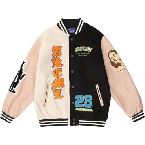 2021 Fashion Hip Hop Harakuju Baseball Jacket Coats Men Vintage Patches Streetwear Outwear Top Clothing Letter Embroidery