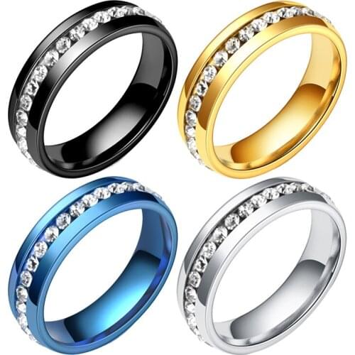 2021 Fashion Five-Color Crystal Diamond Stainless Steel Wedding Ring, Couple New Engagement Exquisite Jewelry Party Gift