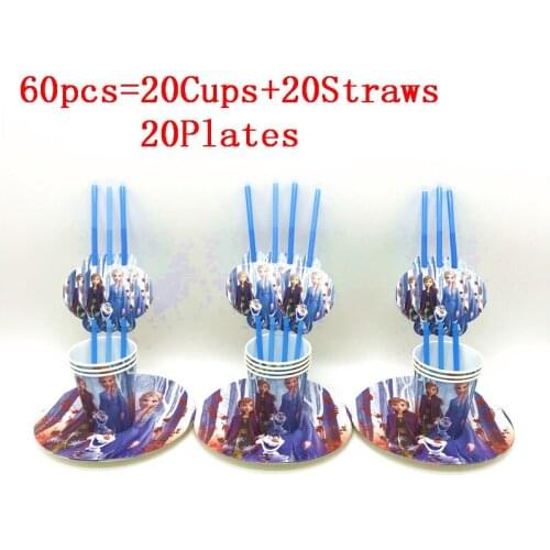 30Pcs/60Pcs Disney Frozen 2 Anna and Elsa Disposable Tableware Frozen Party Cup Plate Supplies Decorations Straws Party Supply