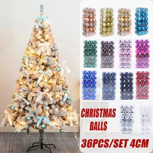 36pcs 4cm Metallic Christmas Glitter Balls Baubles Christmas Tree Hanging Ornaments for Home New Year Decor Xmas Decorative Ball