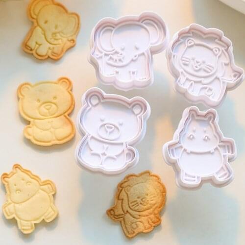 4Pcs/Set Rabbit Monkey Car Flower Plastic Biscuit Mold DIY Kitchen Cake Decorating Tool Cookie Cutter Stamp Fondant Embosser Die