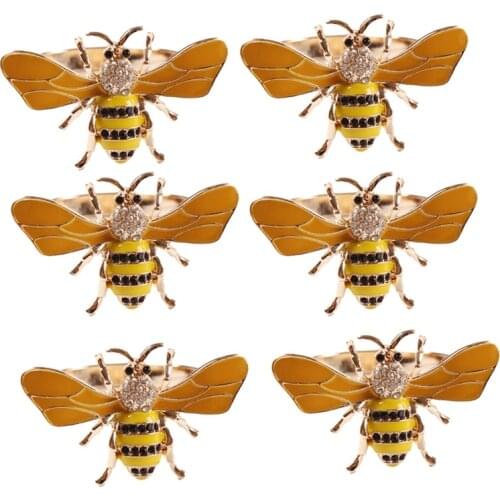 6PCS Yellow Bee Design Metal Napkin Ring Towel Buckle Bee Napkin Holder Wedding Party Holiday Hotel Table Decoration