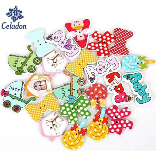 70pcs Child Shape Mixed Wood Button For Sewing Accessories DIY Craft Scrapbooking Making