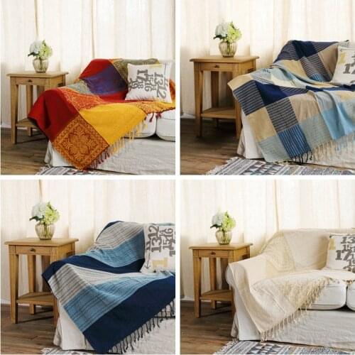 Aggcual plaid Retro Knitted throw blanket Sofa Towel cotton sofa blanket for living room Bohemian bedspread European Carpet XT24