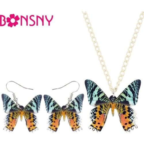 Bonsny Acrylic Floral Spotted Butterfly Insect Earrings Necklace Collar Fashion Jewelry Sets For Women Girls Teen Wholesale Gift