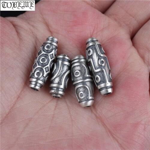 100% 925 Silver 9 eyes DZI Beads Thai Silver Lucky Symbol Tibetan DZI Beads Sterling Good Luck Beads DIY Jewelry Findings Bead