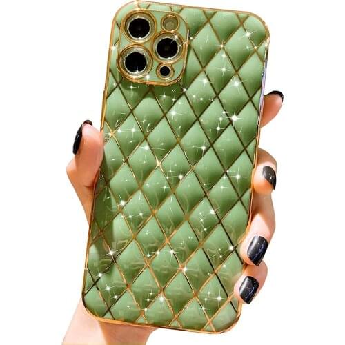 For iPhone 11 12 Pro XS Max XR 7 8 Case, Glitter Sparkle Plating Lattice Designed with Unique Full Camera Lens Protection Cover