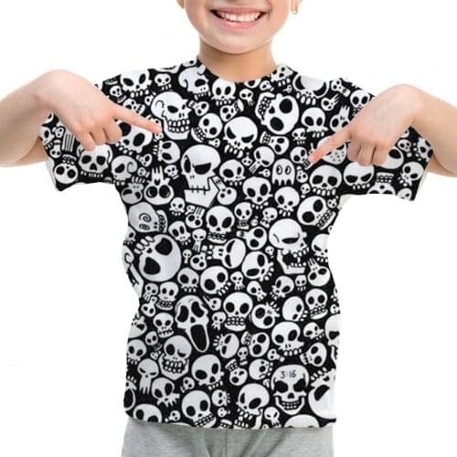 Skull Collages 3D Childrens T Shirt Teenager Boys Girls Funny Short Sleeves T-Shirts Kids Skulls Graphic Tops Christmas Clothes