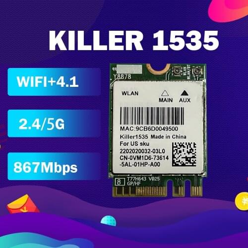 Dual Band Killer 1535 Wireless-AC 1535 N1535AC 1535AC 1535NGWAC DW1535 867Mbps NGFF Bluetooth4.1 Wlan Card