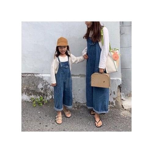 2020 boys and girls parent-child fashion western straight denim overalls
