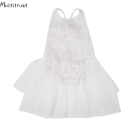 Baby Girl Birthday Cotton Bodysuits Ruffled Lace Embroidered Sleeveless Halter Jumpsuit Open Back Fluffy Skirt Sunbath Suit